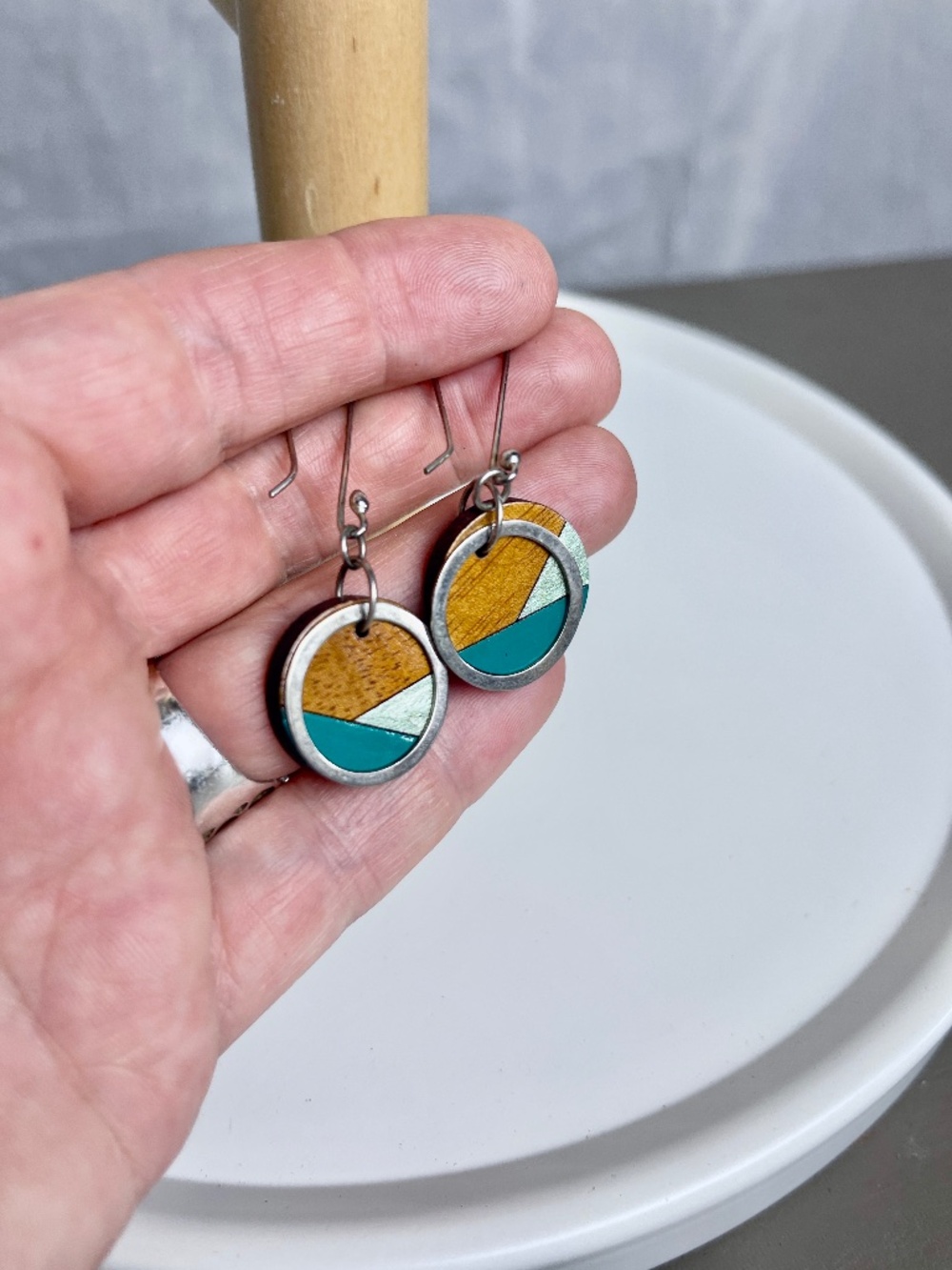 Sterling and wood earrings